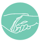 Logo of one hand caring for another